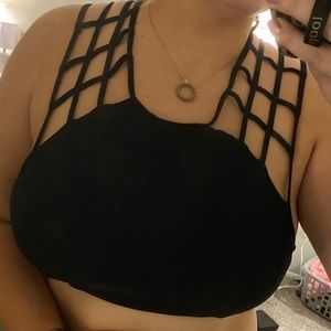 Black crisscross bathing suit top